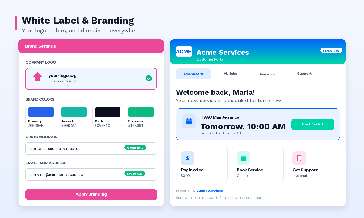 White Label & Branding - JobNimble Field Service Software Feature