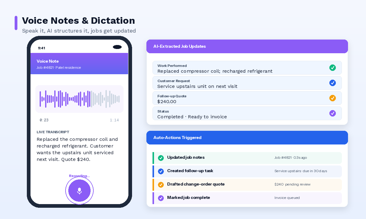 Voice Notes & Dictation - JobNimble Field Service Software Feature